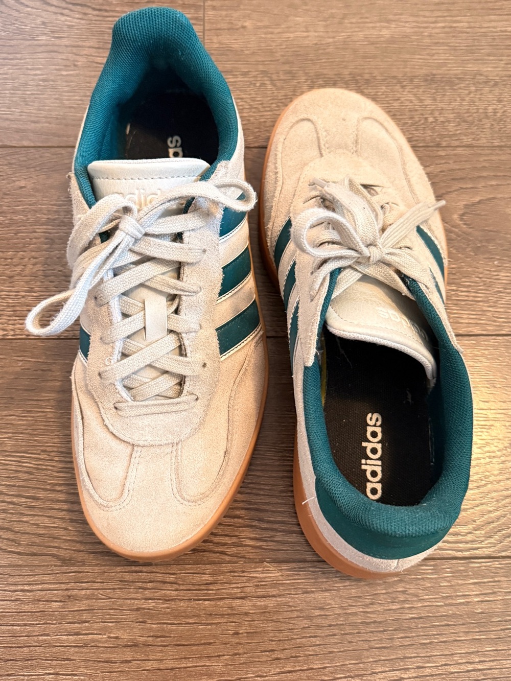 Adidas Women’s Beige Suede Sneakers with Teal Accents